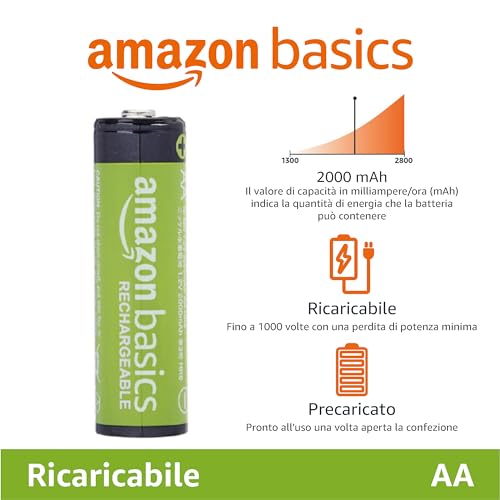 Amazon Basics confezione da 24 batterie AA NiMH ricaricabili, 2000 mAh, 1,2 V, ricaricabili fino a 1000 volte, precaricate - Immagine 1