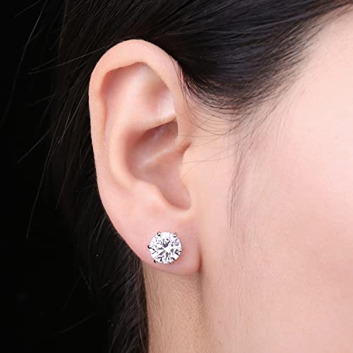 JewelryPalace Round Cut 4-9mm 0.6-6ct Moissanite Solitaire Stud Earrings for Women, 925 Sterling Silver 14k White Gold Plated Earrings for Her, Classic Simulated Diamond Earrings VVS D-F4
