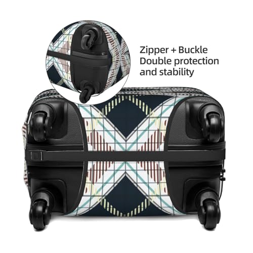 Tartan-Plaid-Black-And-White-Fabric-Texture-Check-Tartan-Il Luggage Cover, Protective Washable Suitcase Cover - Travel Fashion Elastic Suitcase Protector X-Large4