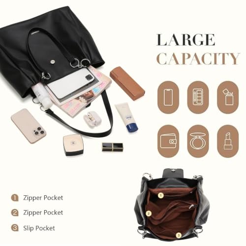 Image of BESMART Denim Tote Bag for Women, Retro Canvas Shoulder Bags with Circle Chain and PU Leather