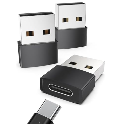 LinJie USB C Female to USB Male Adapter Pack of 3 Compatible with iPhone 17/16/15/14/13 Pro Max iPad Air 6 Apple Watch Series 9/8/7 AirPods 3 Samsung Galaxy etc Black