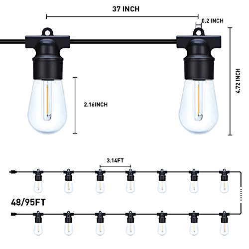Amsike Led Outdoor String Lights 95Ft Patio Lights With 31 Bulbs(1 Spare) 2700K Shatterproof Waterproof Plastic Bulbs Ul Listed Heavy-Duty Decorative Led Lights For Patio Bistro Backyard Porch Garden #TOP4