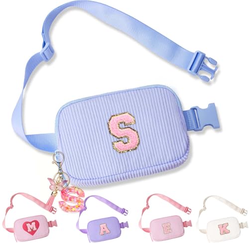 Image of Birthday Gifts for Teenager Girls Kids - Personalized Belt Bag for Girls Women Fashion Waist Packs Trendy Travel Fanny Pack Crossbody Bags with with Initial Letter Patch Cute Stuff S