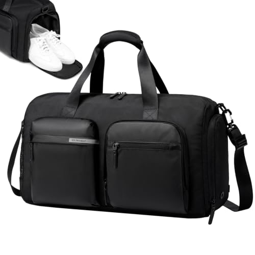 Image of Golden Wolf Duffle Bag with Shoe Compartment | 28L Sports Travel Bag | Water Resistant Polyester | 5 Compartments | Detachable Padded Shoulder Strap | Gym, Travel & Weekend Trips, Black