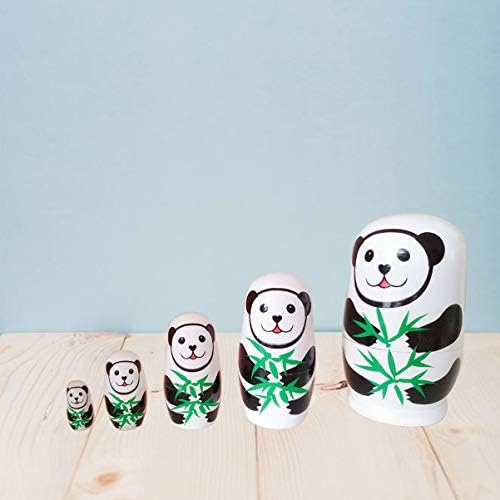 NUOBESTY Wooden Panda Russian Dolls Matryoshka Russian Animal Nesting Doll Stacking Dolls for Christmas New Year Gifts 5pcs