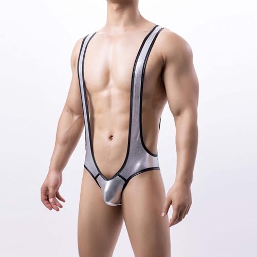 Cambkatl Men's Metallic Suspender Wrestling Singlet Jockstraps Stretch One-Piece Jumpsuit Sissy Faux Leather Leotard Bodysuit2