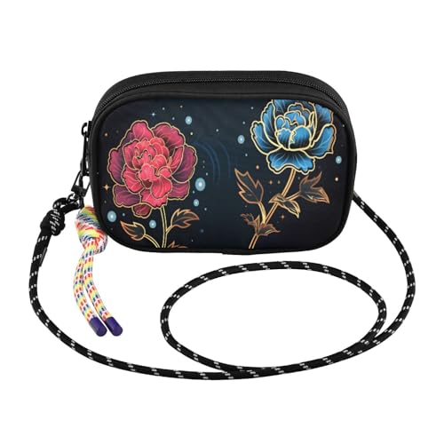 Women's Lightweight Crossbody Phone Purse with Adjustable Strap, Mini Nylon Wallet Bag for Essential Daily Carry, Hands-Free Travel Wallet for Cards Cash Keys, Flower (32)