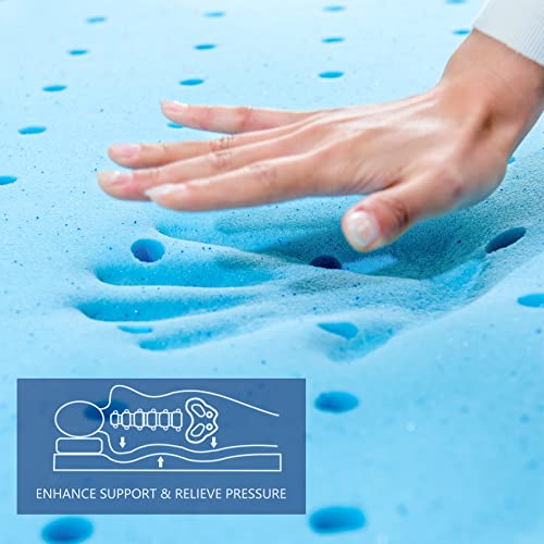 Subrtex 3 Inch Memory Foam Mattress Topper Queen Gel-Infused Cooling Pad Pressure Relief Ventilated Bed Mattresses Topper, Certipur-Us Certified,Blue #TOP2