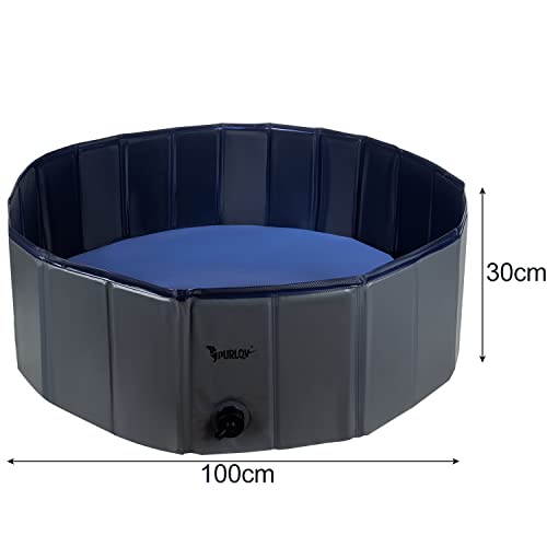 Großer Faltbarer Hundepool 100x30 cm – Rutschfester Gartenpool mit Ablaufventil – 230L Fassungsvermögen – ideal für 1-2 Hunde