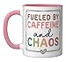 Fueled By Caffeine And Chaos Coffee Lover Mother's Day 2026 Ceramic Mug, Pink/White