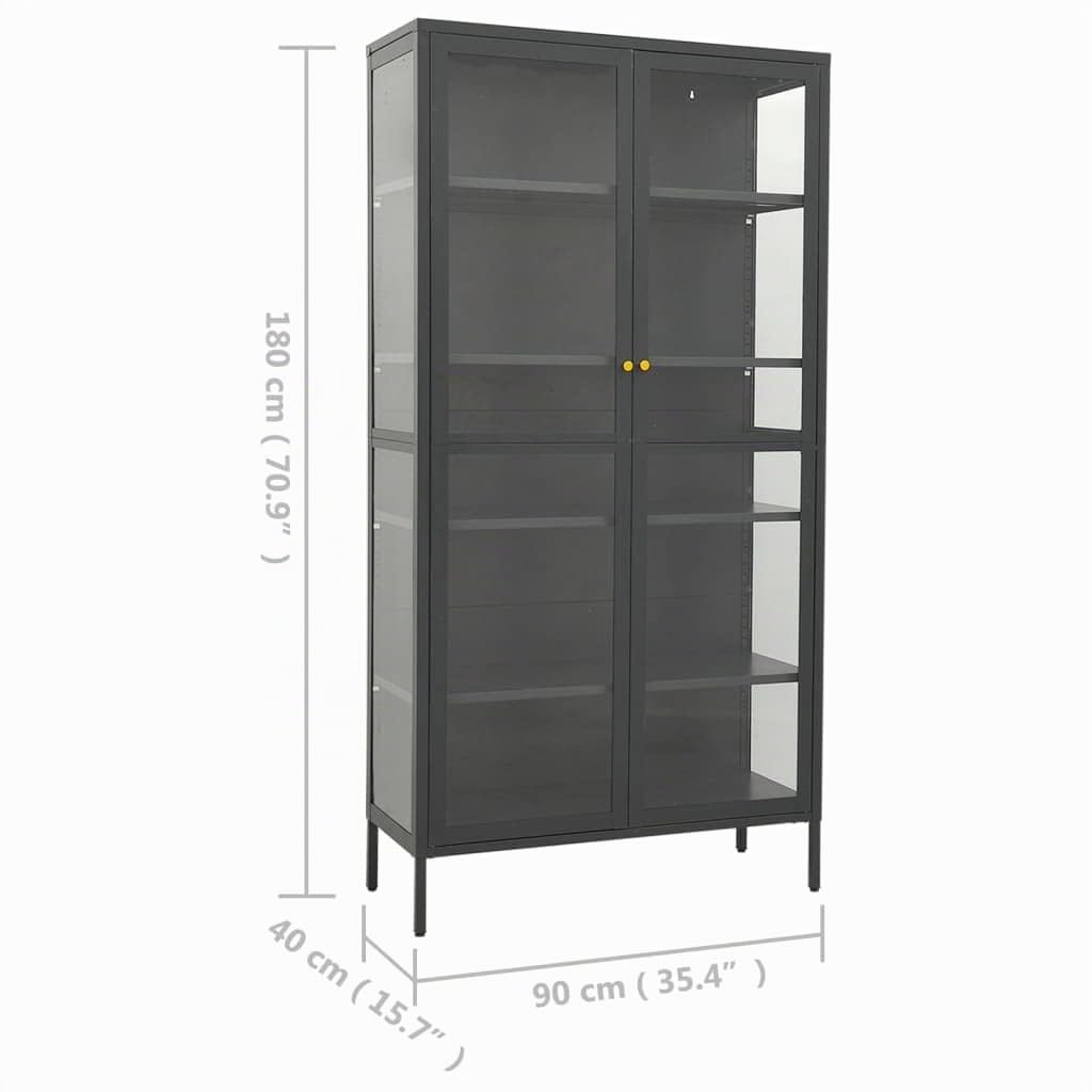 vidaXL Vitrina Estantería Alacena Porcelana Armario Lateral Estudio Oficina Revistas Libros de Acero y Vidrio Templado Gris Antracita 90x40x180 cm