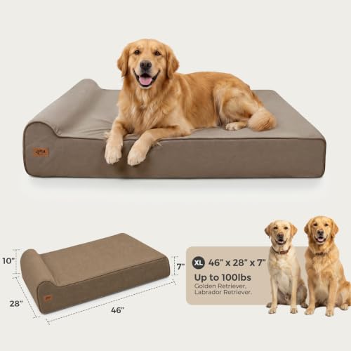 Image of Sytopia Orthopedic Dog Beds for Large Dogs - 7 inch Extra Thick Memory Foam Pet Couch for Senior Dogs and Great Danes with Waterproof Liner & Washable Cover, Nonskid Bottom, 46 inchx28 inchx7 inch, Brown