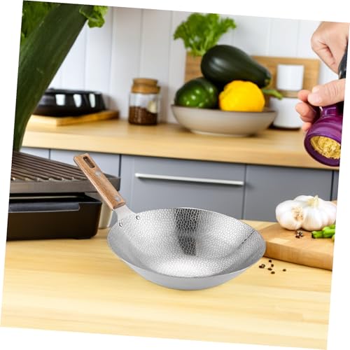 Wok de acero inoxidable con mango de madera portátil miniatura 5