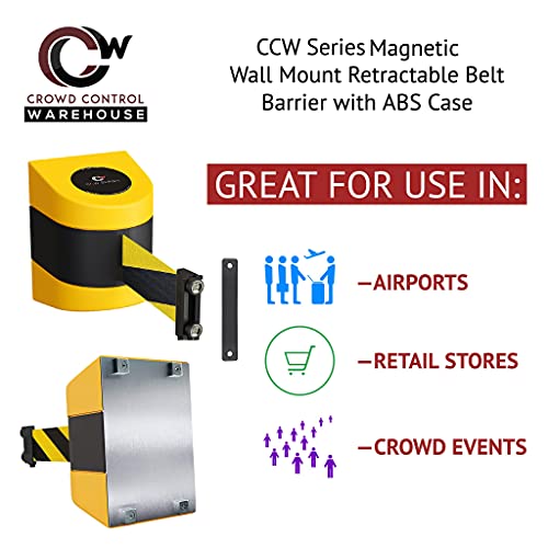 CCW Series WMB-230 Magnetic Wall Mount Retractable Belt Barrier (30 Foot Belt, Black and Yellow Diagonal Belt with Yellow ABS Case) by Crowd Control Warehouse - Image 3