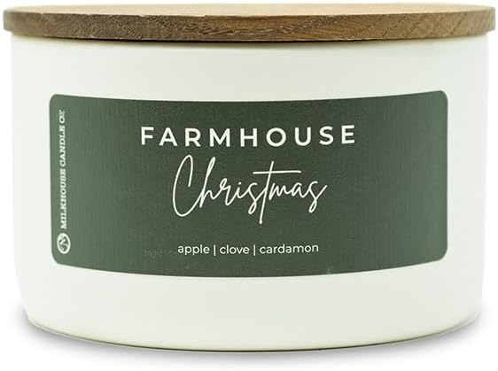 Milkhouse Candle Company Farmhouse Christmas Soy Candle - Apple | Clove | Cardamon Scented - 10 oz Signature Statement with Lid, 20+ Hour Burn Time, Made in the USA