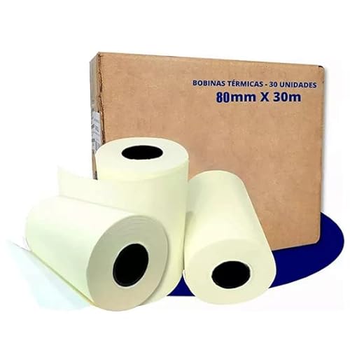 Bobina Termica 80mm x 30m Amarela 30 Unidades Para Maquininha Emissao De Nota Fiscal Para Comercios