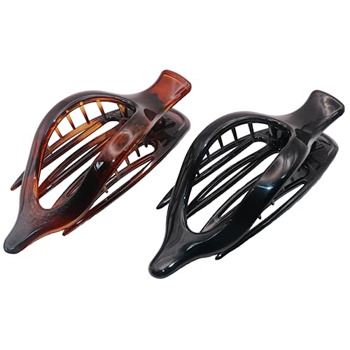 Parcelona French 2-Piece Oversized Claw Clip Set — Tortoiseshell & Black
