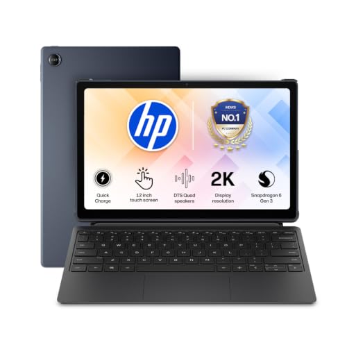 Image of HP Omnipad 12 with Detachable Keyboard, Touchscreen, 12'' /30.38cm, 2K, 400 nits, 90Hz, 8GB LPDDR5, 256GB UFS, WiFi 6E, DTS Quad Speakers, Upto 18 Hours Battery, Blue, Lightweight Tablet
