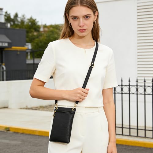 Energather Handy Tasche Damen Umhänge, Weiche PU-Leder Kleine Umhängetasche Handyumhängetaschen für Frauen, Handytasche zum Umhängen mit abnehmbarem Schultergurt für Einkaufen, Dater (schwarz)