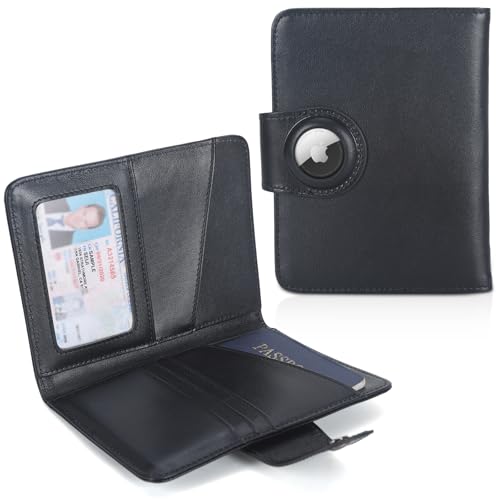 Image of Polare Full Grain Leather Slim and Soft RFID Blocking wallet For Men Snap Bifold Travel Wallet Passport Holders 2 Passports, Black with AirTag Slot, Slim