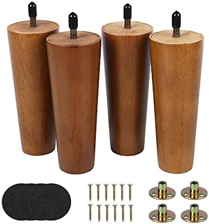 VIVIJASON 6 inch Wood Furniture Legs, Round Sofa Legs Set of 4, Mid-Century Sofa Replacement Legs for Couch Ottoman Cabinet Dresser Armchair, Pre-Drilled M8 Hanger Bolt (Walnut)