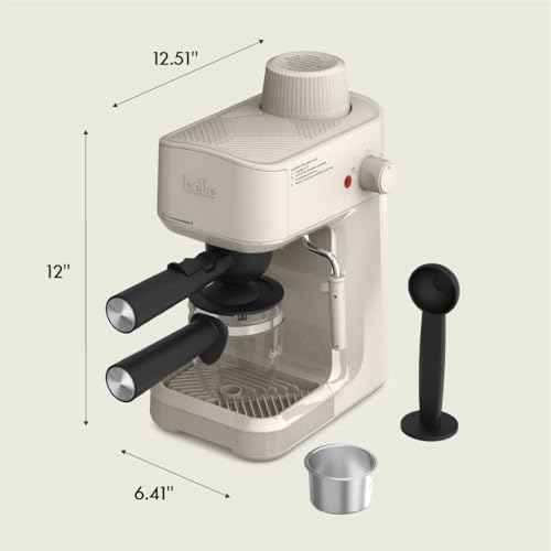 BELLA Steam Espresso Maker with Microfoam Wand, Removable Drip Tray & Dishwasher Safe Glass Carafe & Portafilters, Reusable 4 Cup Filter, Overheating & Overpressure Safety Features, 3.5 Bar, Oatmilk