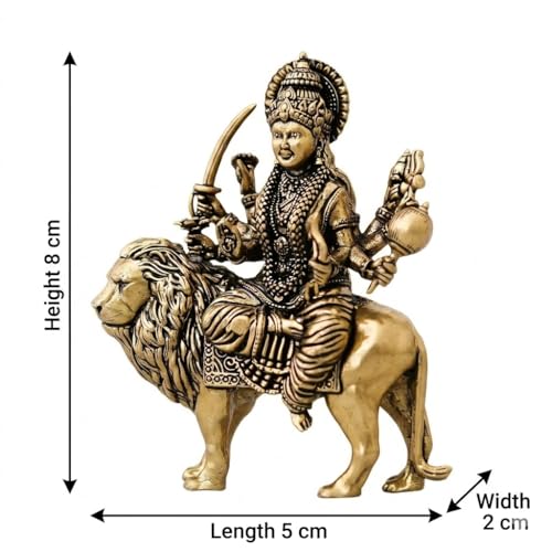 Image of 3 inch Brass Maa Durga Idol | Goddess Durga MATA Murti for Temple, Puja & Home Decor | Religious Gift for Navratri & Housewarming (Weight-70gm)