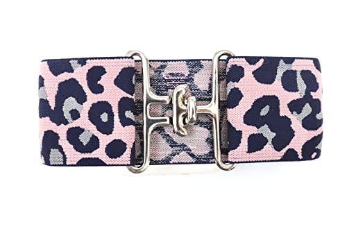 Heads Up Apparel 2 inch Equestrian Elastic Belt with snaffle bit, circle or surcingle buckle. (Surcingle Buckle, Pink Cheetah)