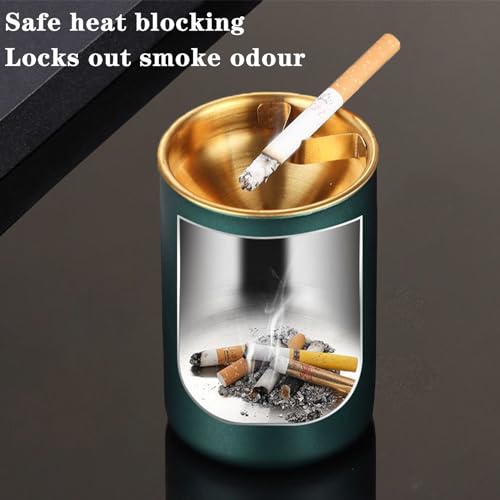 Image of Car Ashtray with Lid, Portable Smell Proof Self-Extinguishing Auto Ashtray, Detachable Smokeless for Car Cup Holder, Stainless Steel Windproof Butt Bucket Ash Tray for Outdoor Travel Home Office