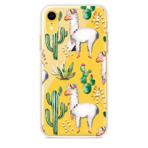 Blingy's Iphone Xr Case, Women Girls Cute Llama Design With Cactus Pattern Fun Alpaca Cartoon Animal Style Transparent Soft Tpu Protective Clear Case Compatible For Iphone Xr (Llama Cactus) #TOP4