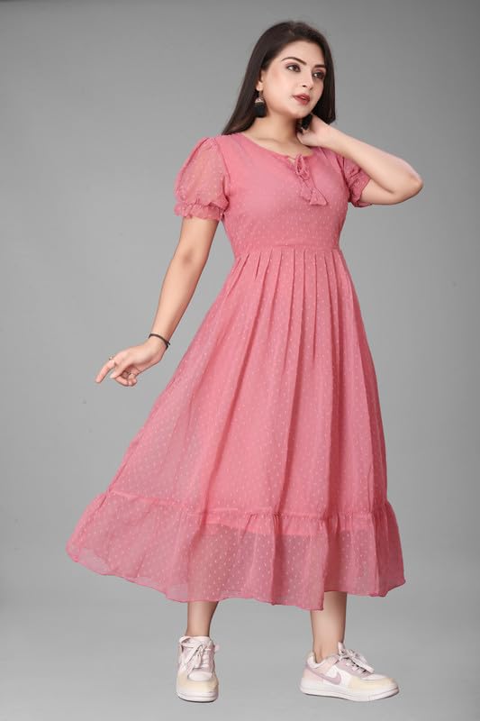 Image of Flower Printed Georgette Maxi Dress for Beautiful Women