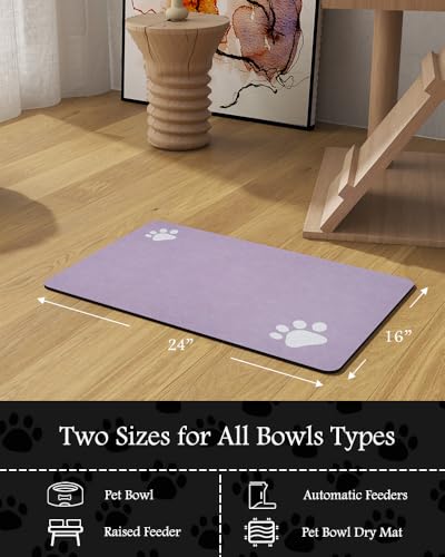 Image of Pet Feeding Mat-Absorbent Dog Mat for Food and Water Bowl-No Stains Quick Dry Water Dispenser Mat-Dog Accessories Pet Supplies-Bowl for Messy Drinkers(Purple,16 inchx24 inch