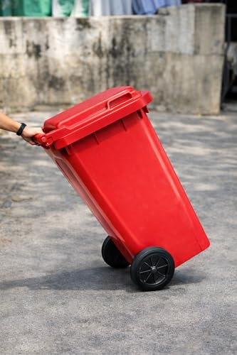 Image of Prima Plastic Manual-Lift Garbage Waste Dustbin with Wheels 120 Ltr Red