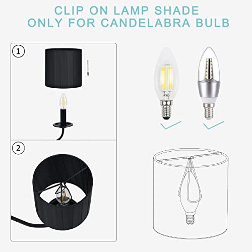 Lampwell Lucie Clip-On Chandelier Lamp Shades,Set Of 6,Small Drum,5.2"×5.2"×H5.2", Fabric Ribbon,Handmade,Modern Decorative,Black #TOP4