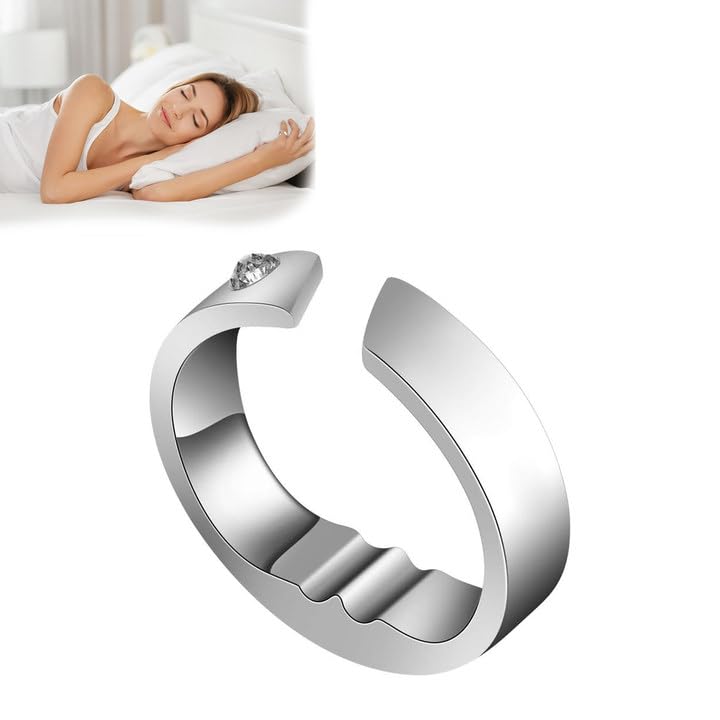 Anti Schnarch Ring Verstellbarer Schnarchring Unisex-Anti-Schnarch-Geräte Zur Linderung mit 3 Druckpunkten Lösungen zur Linderung von Schlaflosigkeit und Schnarchen(Silber)