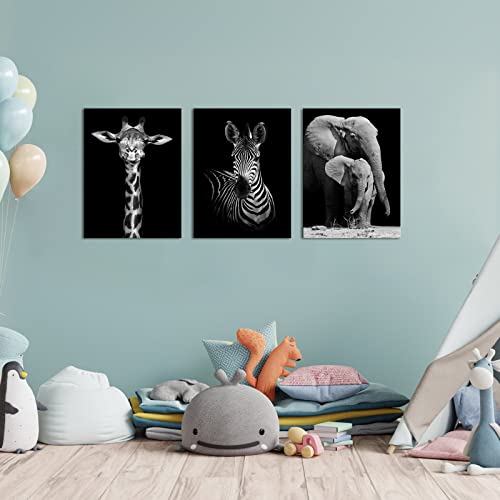 Visual Art Decor Black And White African Wildlife Canvas Wall Art Animal Zebra Giraffe Elephant Portrait Picture Poster Artwork For Home Living Room Bedroom Room Kids Room Office Wall Decoration Ready To Hang #TOP1