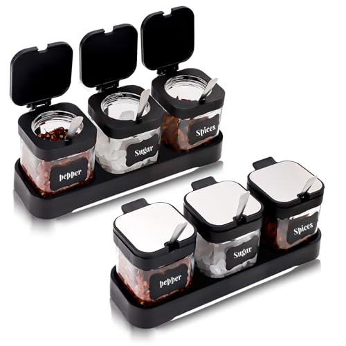 6Pcs Glass Condiment Container Spice Jar with Lids and Spoons,