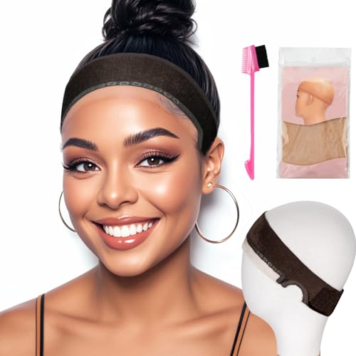 Isshin Beauty Silk Satin Bonnet Hair Cap: 2pcs 17inch Diameter Extra Large Jumbo Sleeping Satin Bonnets with Comfortable Flower Band - High Density Satin Bonnets for Women Braids Curly Night Cap（Black & Coffee）