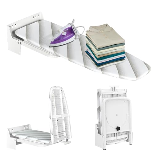 uyoyous Wall Mounted Ironing Board 37.4x11.8x7.3 inch Foldable Iron Board Wall Mount 180° Swivel Heavy Duty Ironing Boards with Heat Resistant Cover for Home Laundry Room