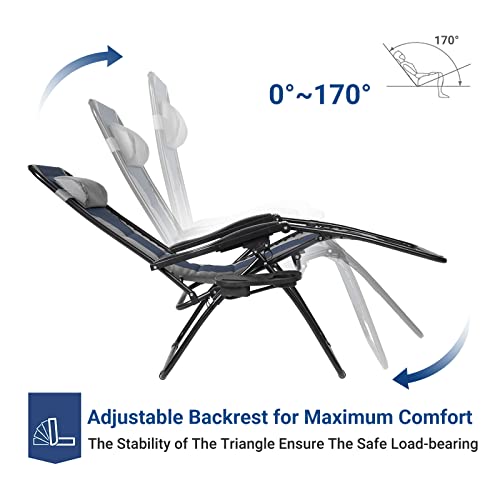 Coastrail Outdoor Zero Gravity Chair Padded Adjustable Folding Reclining Lounge Chair Recliners With Pillow And Side Table For Patio, Lawn & Outdoor Camping, Supports 350 Lbs, Gray&Blue #TOP6