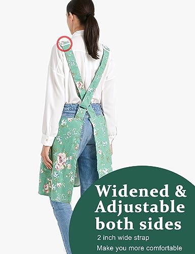 Image of Cozy Adjustable Cross Back Aprons for Women with Pockets Cotton Linen Cooking Kitchen Baking