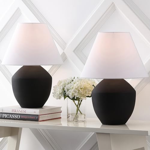 JONATHAN Y 20.5" Matte Black Minimalist Table Lamp Set of 2 for Living Room, Modern Scandinavian Bedside Lamps for Bedroom, White Linen Shade, LED Bulbs Included JYL5604A-SET2 by JONATHAN Y - Image 7