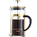 VonShef French Press Cafetiere Glass Heat Resistant Coffee Maker, Stainless Steel, Gold, 1 Liter, 8 Cup