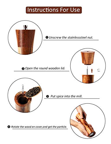 Salt And Pepper Grinders Set, 8 Inch Acacia Wooden Salt And Pepper Mills Shakers Kit Ceramic Rotor With Strong Adjustable Coarseness #TOP3