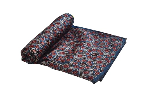 Image of Ethnics of Kutch Womens's Ajrakh Modal Silk Natural Dye Hand Block Print Unstitched Kurta Fabric