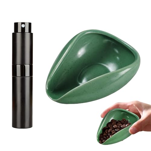 Set di 2 misurini per chicchi di caffè, accessori in ceramica, ciotola dosatrice per caffè con spruzzino, misurino per espresso, per hotel, sala da pranzo e amanti del caffè (verde scuro)