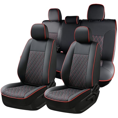 Coverado Tacoma Leather Seat Covers, Car Seat Covers Custom Fit for 2005-2023 Toyota Tacoma Double & Crew Cab SR SR5 Limited TRD Sport/Pro/Off Road (Fullset, Red)