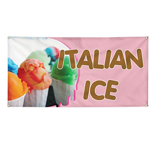 Vinyl Banner Multiple Sizes Italian Ice Outdoor Advertising Printing C Retail Outdoor Weatherproof Industrial Yard Signs Pink 4 Grommets 12x30Inches