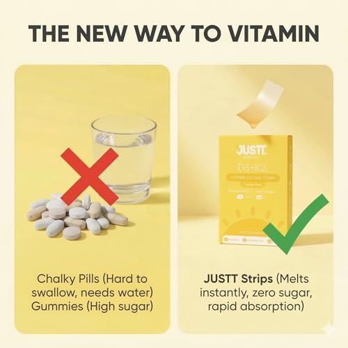 Image of Justt Essentials D3+K2 Vitamin D3 Oral Strips, 600 IU, Orange Burst Flavour, Fast Dissolving, Sugar-Free, 30 Strips