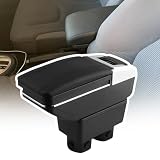 RULLINE Car Armrest Console Storage Box Rotatable Black Leather Center Box Compatible with Nissan Versa Tiida Latio 2007-2011